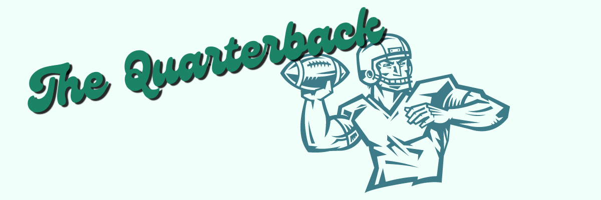 Quarterback text with illustration of a player throwing a football
